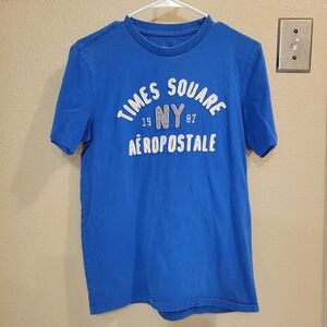 Aeropostale Distressed Vintage Men Blue Times Square T Shirt Size Small